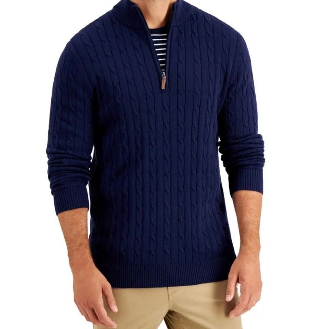 Club room men’s cotton, 1/4 zip long sleeve, navy sweater XXL